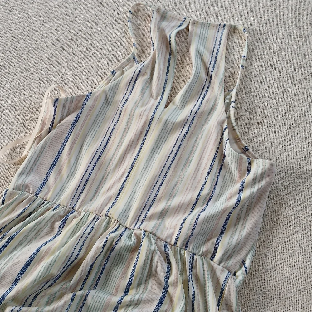 bcbgeneration ♡ striped nveck midi draped pocket dress boho effortless indie